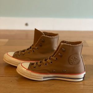 Tan Leather Fur Lined High Top Chuck Taylor Converse